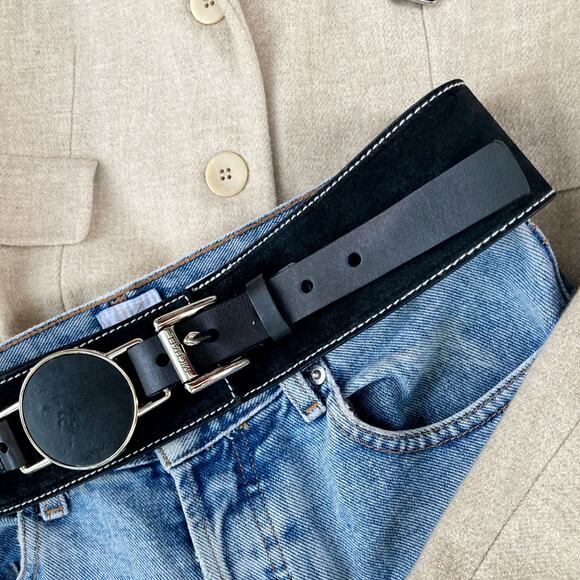 Vintage Michael Kors Black Suede & Leather Waist Belt | Y2K Statement Style - Picture 4 of 15